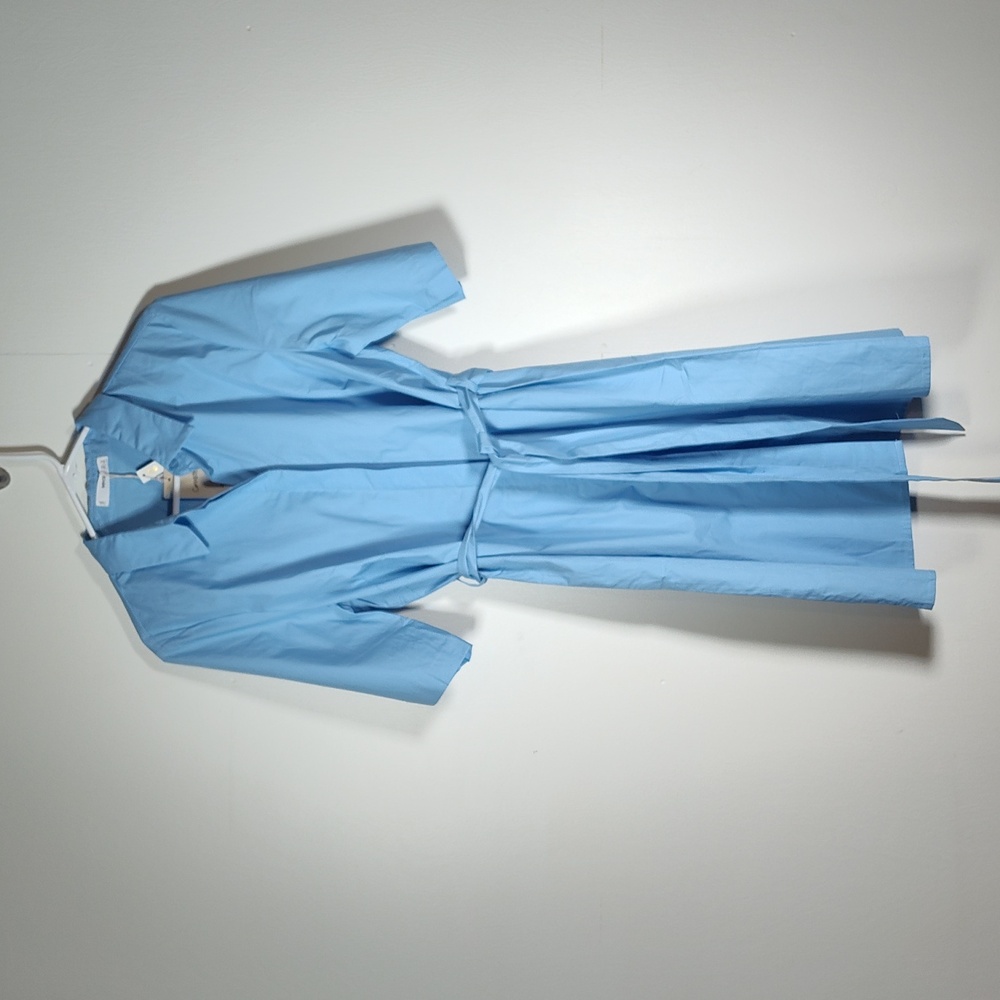 NWT Mango MNG light blue‎ cotton button up shirt dress short sleeve 10 XL